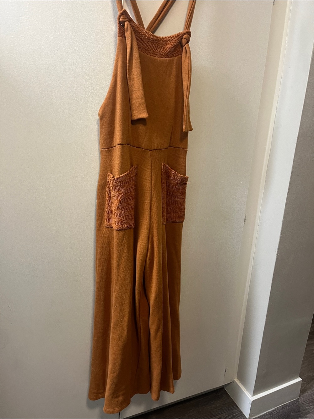 Bucket List Women’s Rust Orange Wide-Leg Jumpsuit with Front Pockets